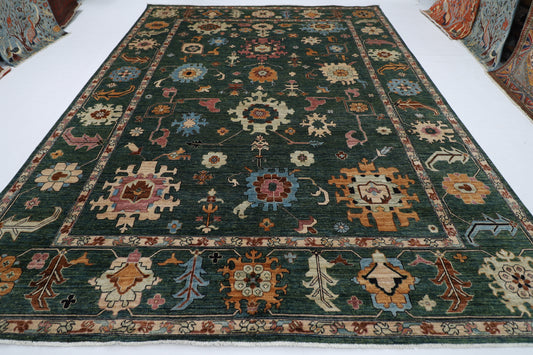 275 x 374 cm | floral Green Area Rug Afghan Hand Knotted veg Dye Wool carpet