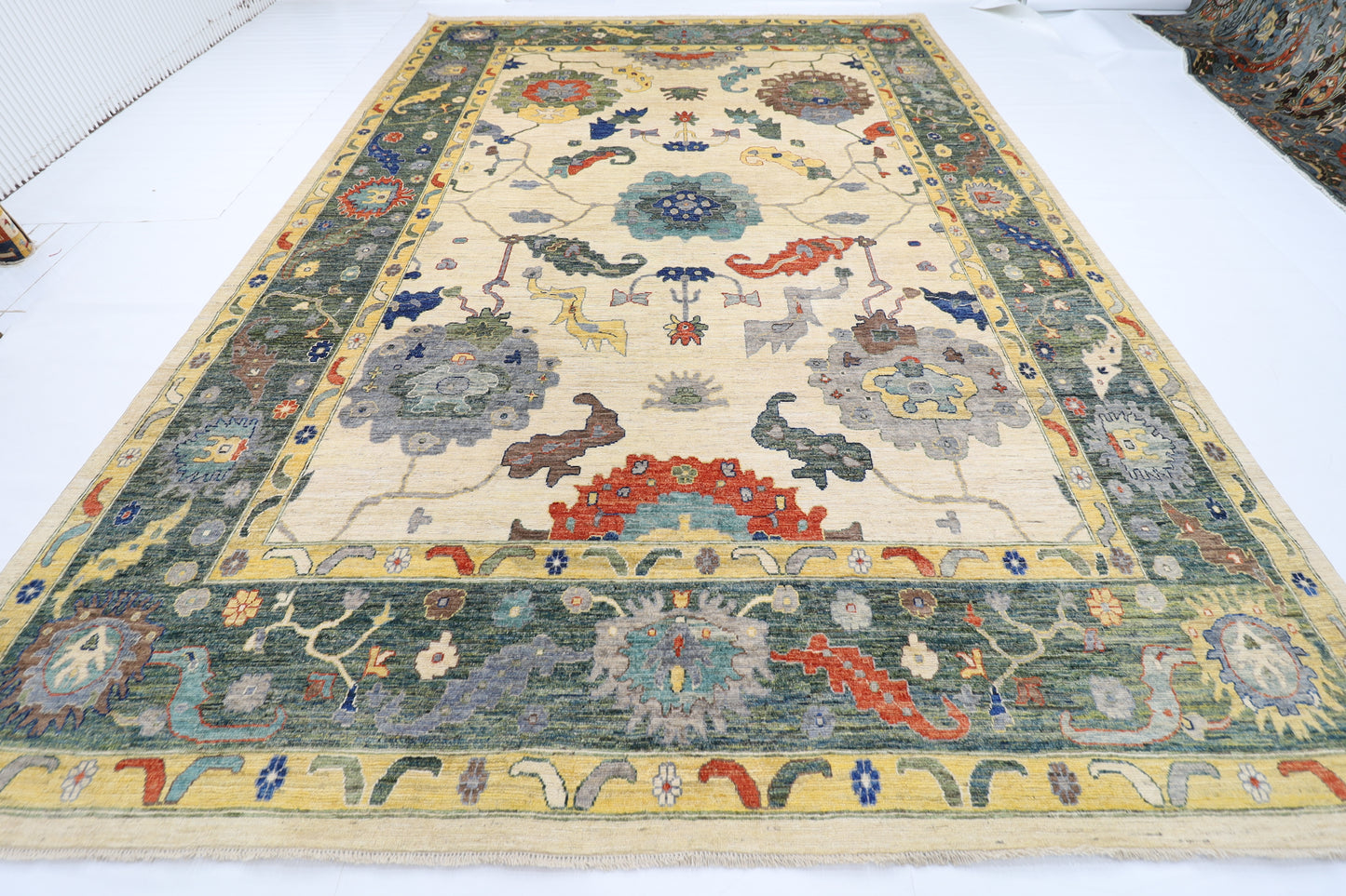 312 x 446 cm | Oriental Oushak Beige Area Rug Afghan Hand Knotted Veg Dye Wool carpet