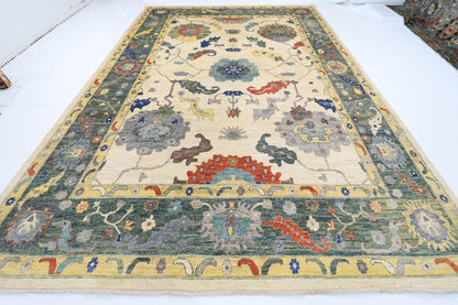 312 x 446 cm | Oriental Oushak Beige Area Rug Afghan Hand Knotted Veg Dye Wool carpet