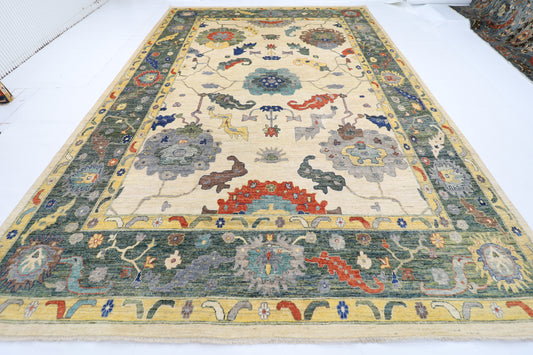 312 x 446 cm | Oriental Oushak Beige Area Rug Afghan Hand Knotted Veg Dye Wool carpet