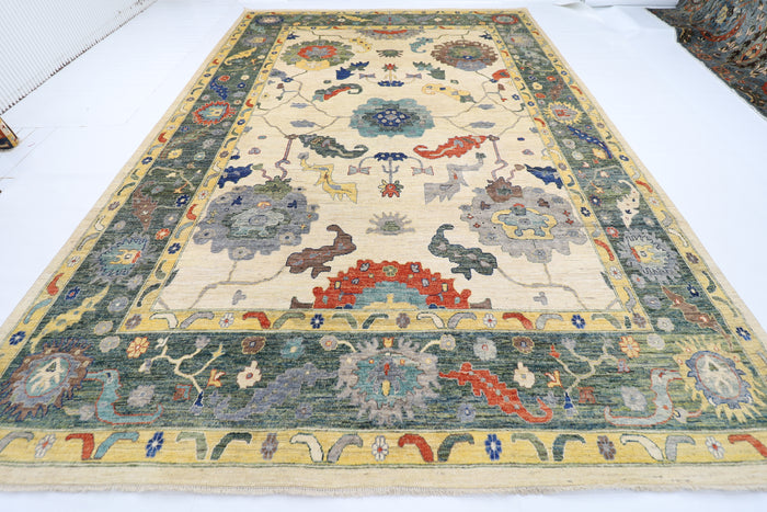 312 x 446 cm | Oriental Oushak Beige Area Rug Afghan Hand Knotted Veg Dye Wool carpet