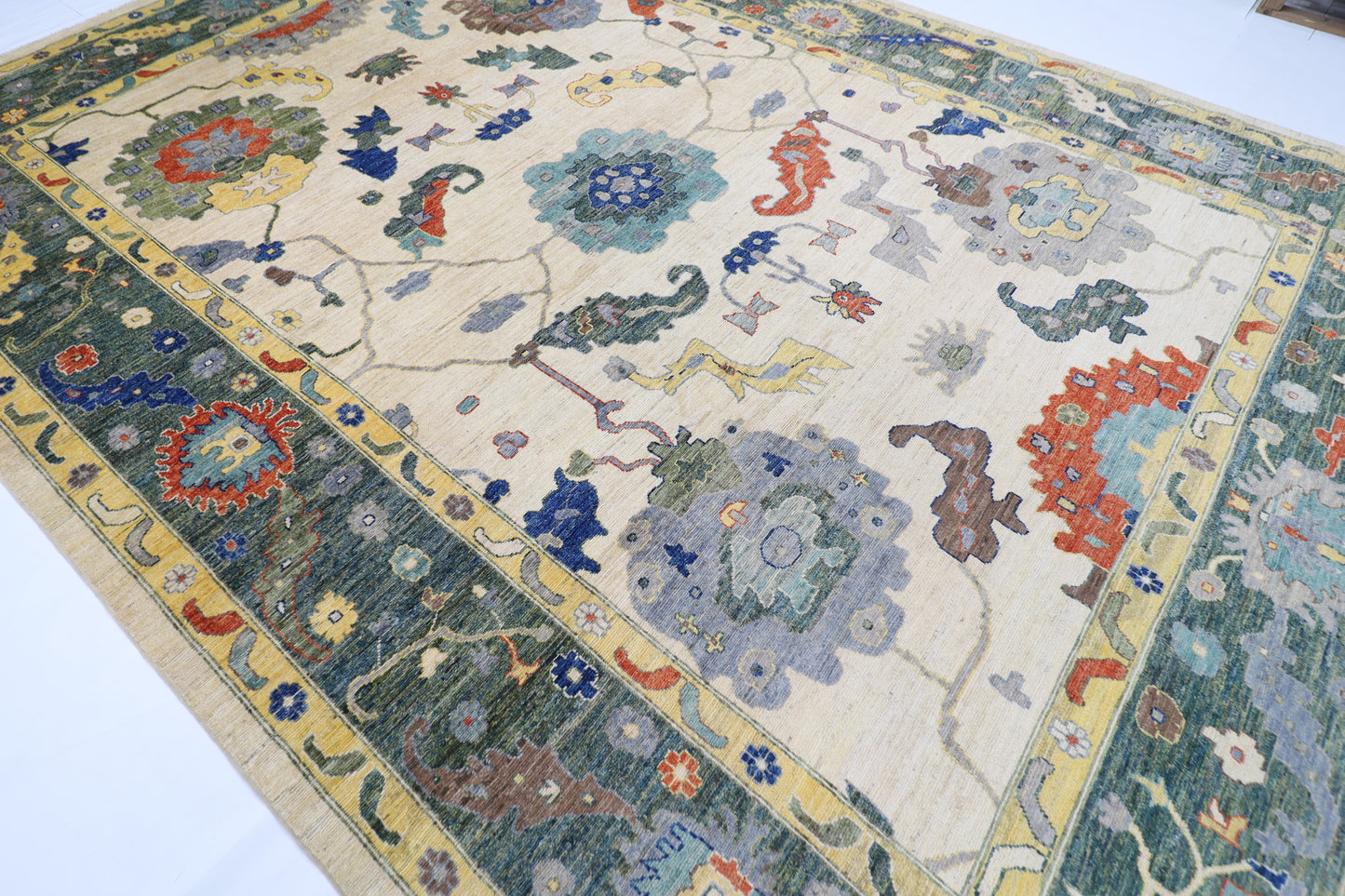 312 x 446 cm | Oriental Oushak Beige Area Rug Afghan Hand Knotted Veg Dye Wool carpet