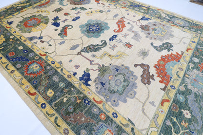 312 x 446 cm | Oriental Oushak Beige Area Rug Afghan Hand Knotted Veg Dye Wool carpet