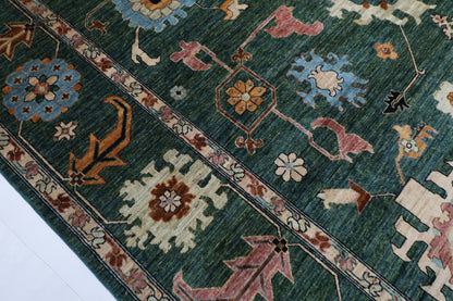 275 x 374 cm | floral Green Area Rug Afghan Hand Knotted veg Dye Wool carpet