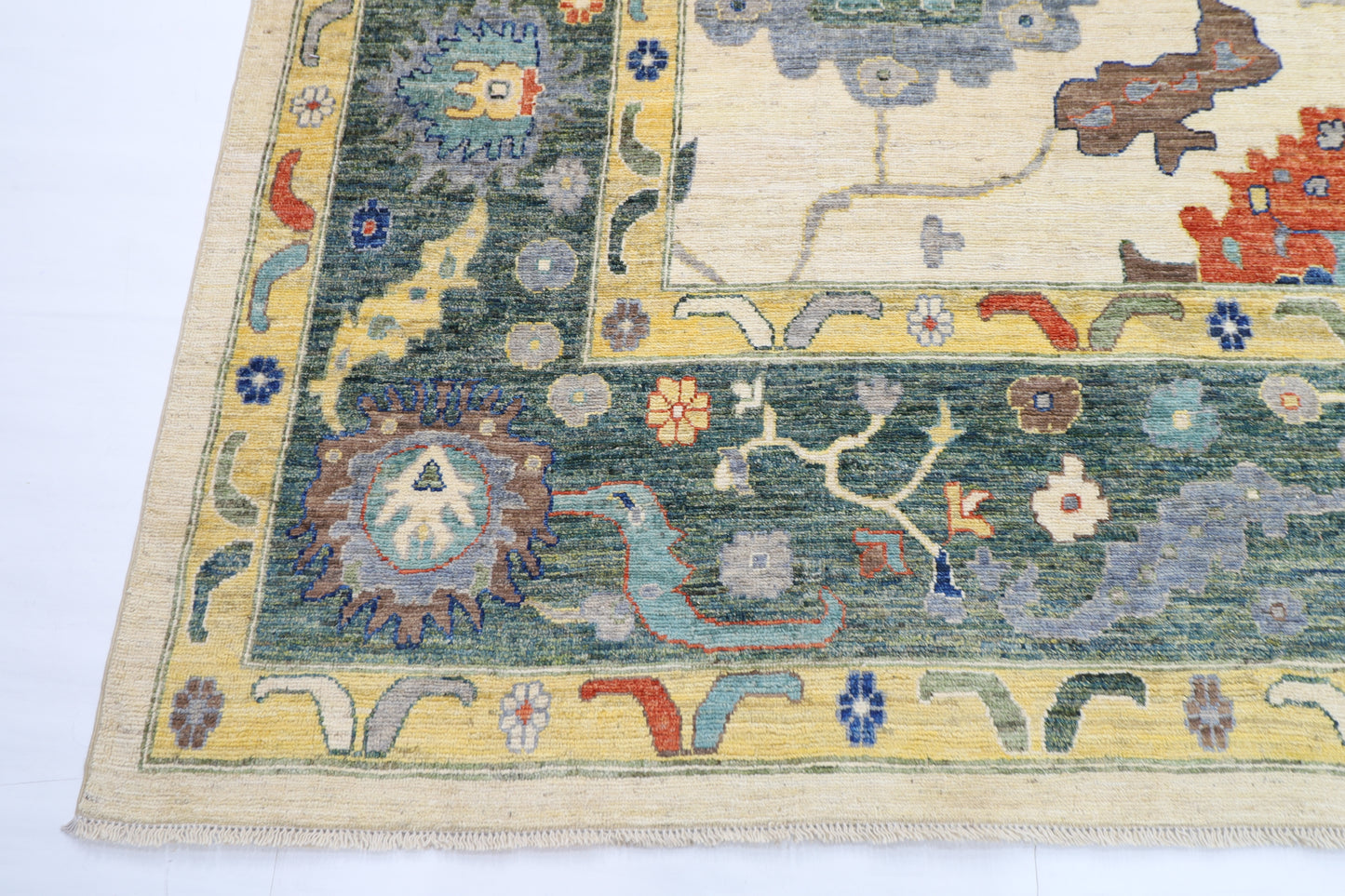 312 x 446 cm | Oriental Oushak Beige Area Rug Afghan Hand Knotted Veg Dye Wool carpet