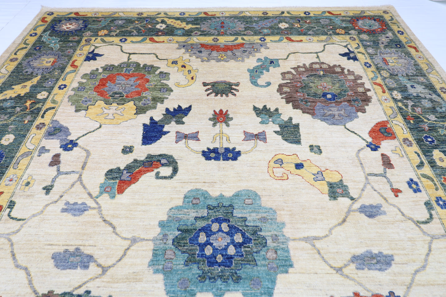 312 x 446 cm | Oriental Oushak Beige Area Rug Afghan Hand Knotted Veg Dye Wool carpet