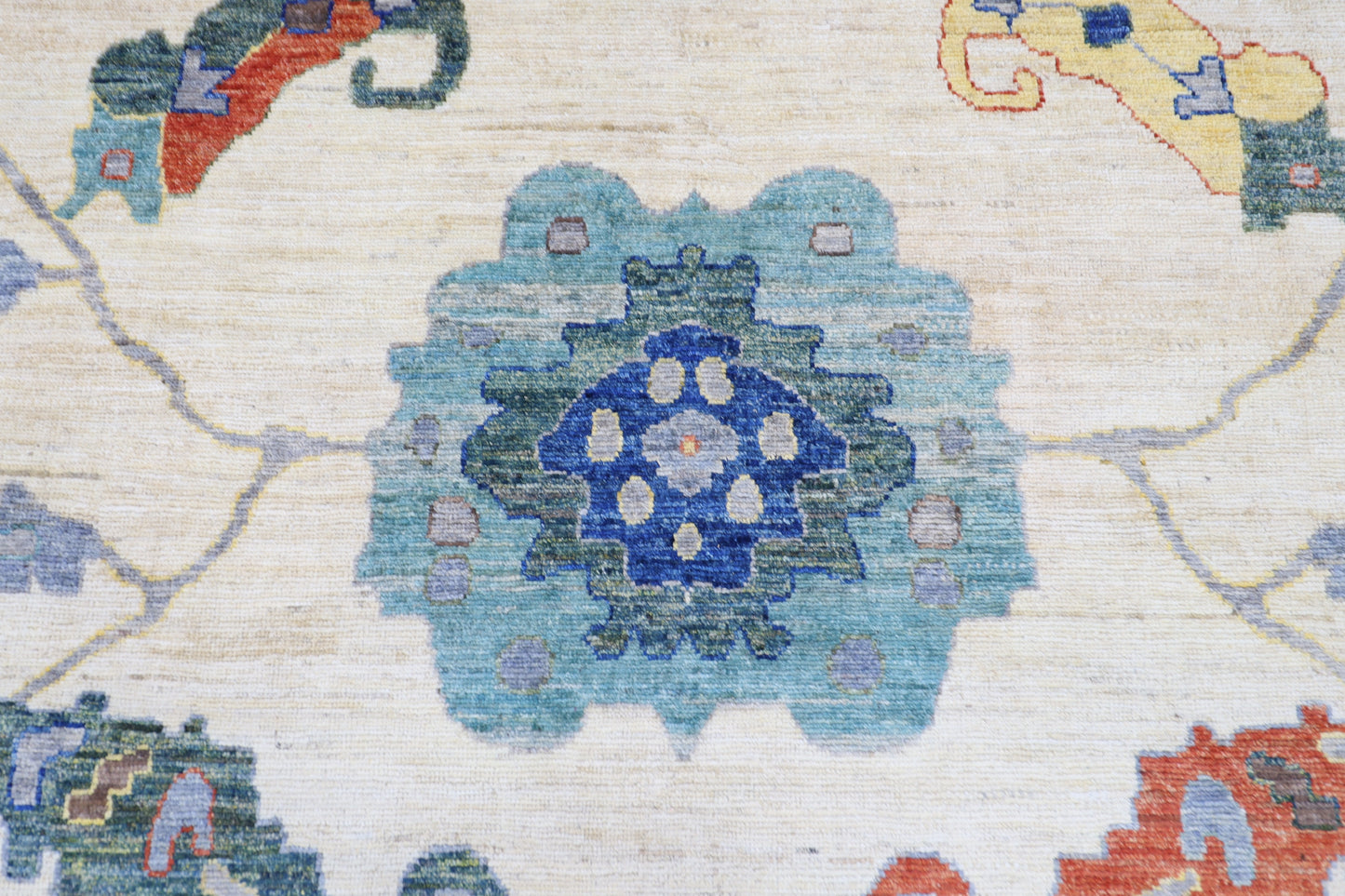 312 x 446 cm | Oriental Oushak Beige Area Rug Afghan Hand Knotted Veg Dye Wool carpet