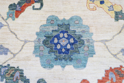 312 x 446 cm | Oriental Oushak Beige Area Rug Afghan Hand Knotted Veg Dye Wool carpet