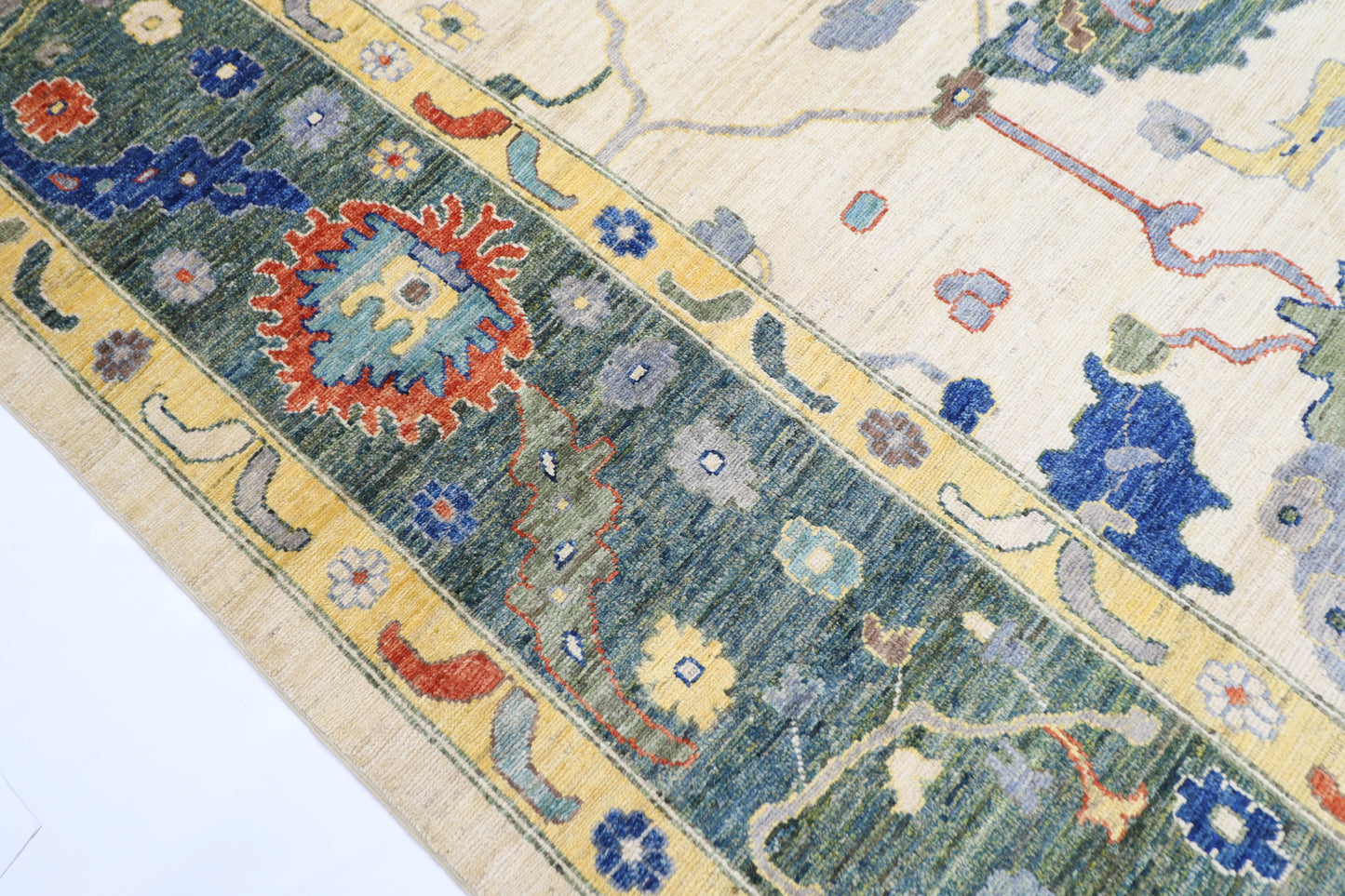 312 x 446 cm | Oriental Oushak Beige Area Rug Afghan Hand Knotted Veg Dye Wool carpet
