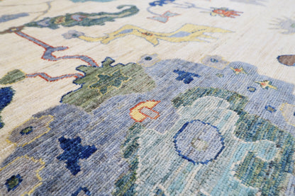 312 x 446 cm | Oriental Oushak Beige Area Rug Afghan Hand Knotted Veg Dye Wool carpet