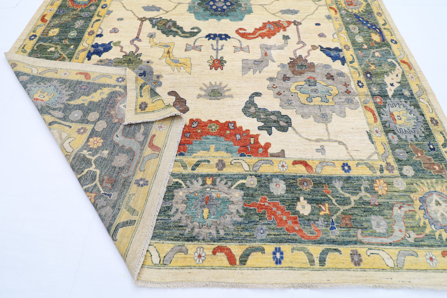 312 x 446 cm | Oriental Oushak Beige Area Rug Afghan Hand Knotted Veg Dye Wool carpet