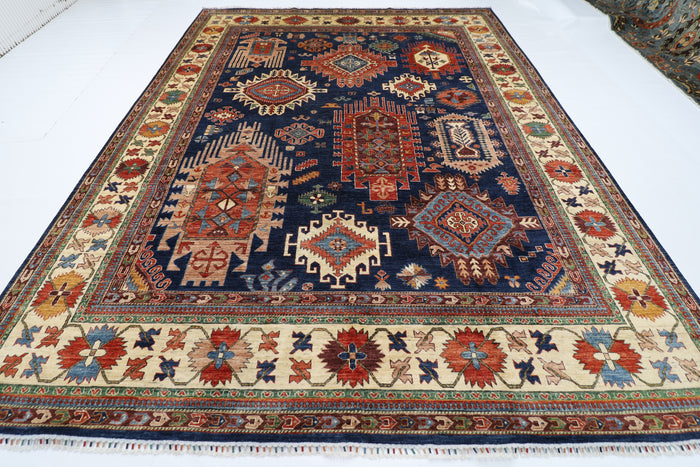 300 x 390 cm | Oriental Geometric Blue Area Rug Afghan Hand Knotted Veg Dye Wool carpet