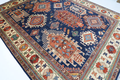 300 x 390 cm | Oriental Geometric Blue Area Rug Afghan Hand Knotted Veg Dye Wool carpet