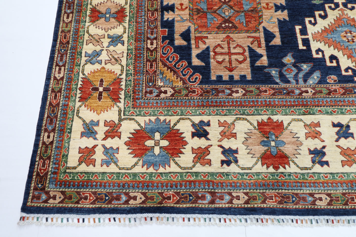 300 x 390 cm | Oriental Geometric Blue Area Rug Afghan Hand Knotted Veg Dye Wool carpet