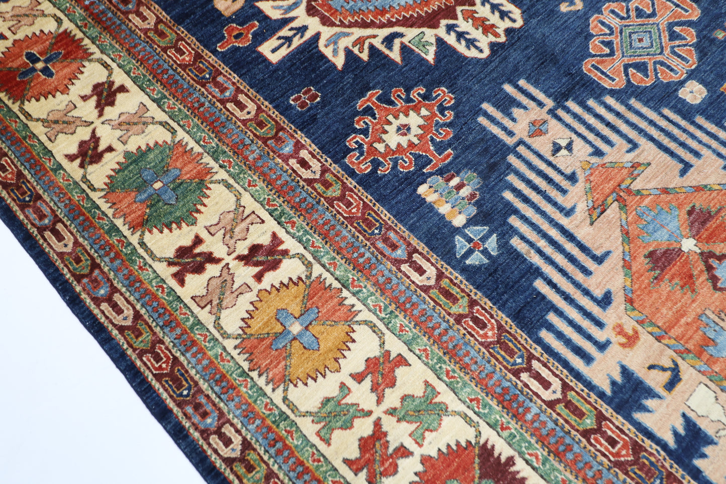 300 x 390 cm | Oriental Geometric Blue Area Rug Afghan Hand Knotted Veg Dye Wool carpet