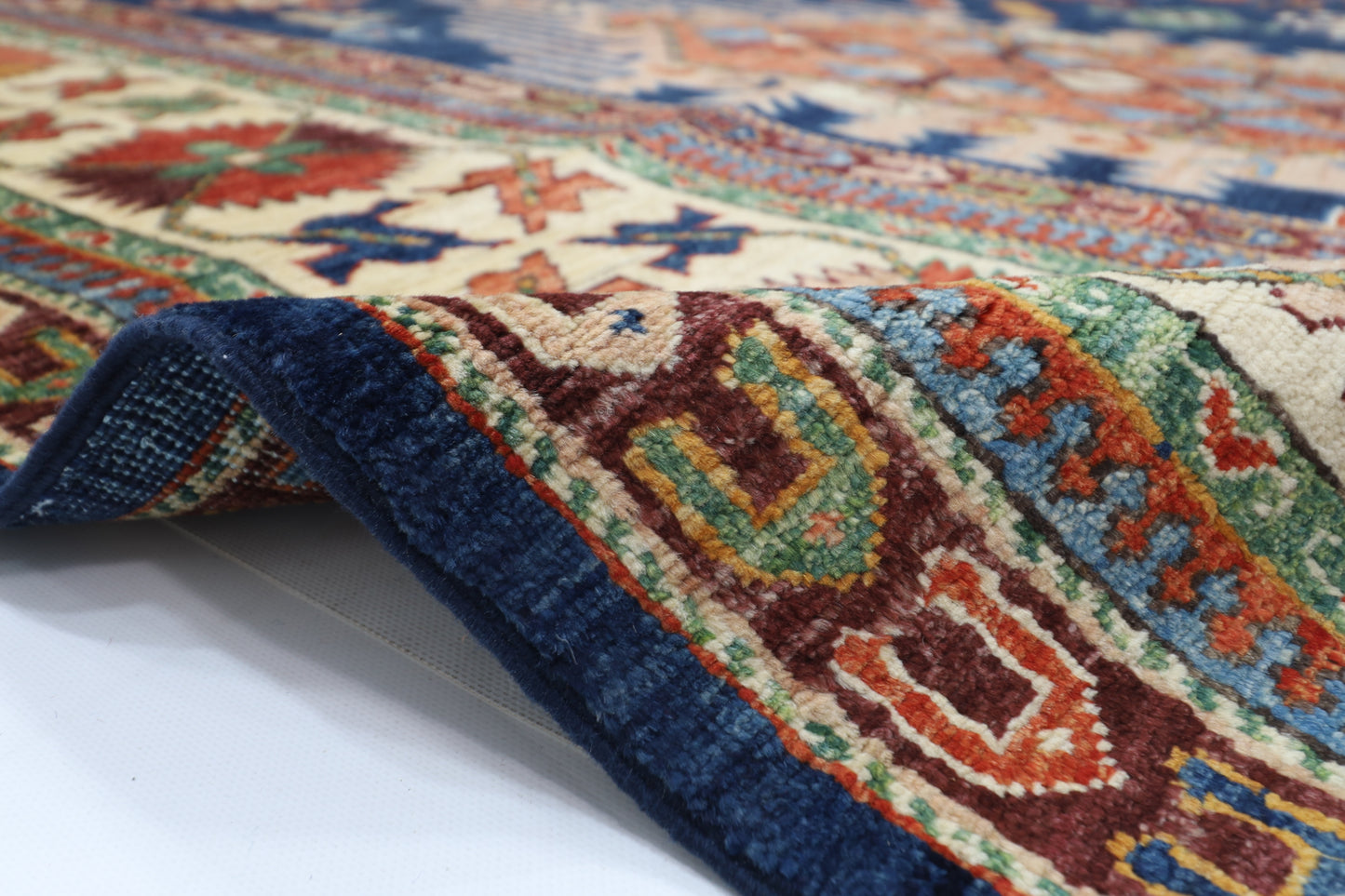 300 x 390 cm | Oriental Geometric Blue Area Rug Afghan Hand Knotted Veg Dye Wool carpet