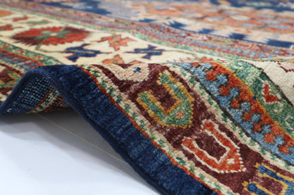 300 x 390 cm | Oriental Geometric Blue Area Rug Afghan Hand Knotted Veg Dye Wool carpet