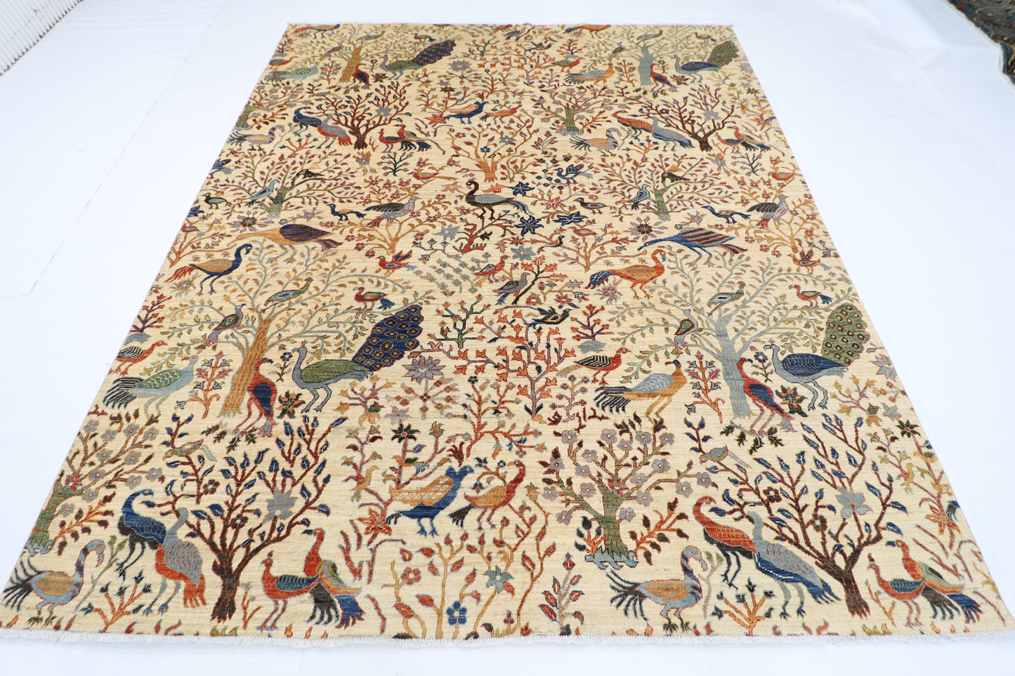 260 x 304 cm | Oriental Birds Beige Area Rug Afghan Hand Knotted Veg Dye Wool carpet