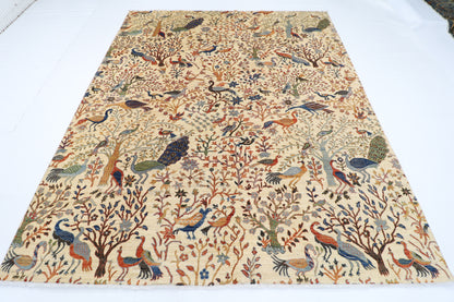 260 x 304 cm | Oriental Birds Beige Area Rug Afghan Hand Knotted Veg Dye Wool carpet