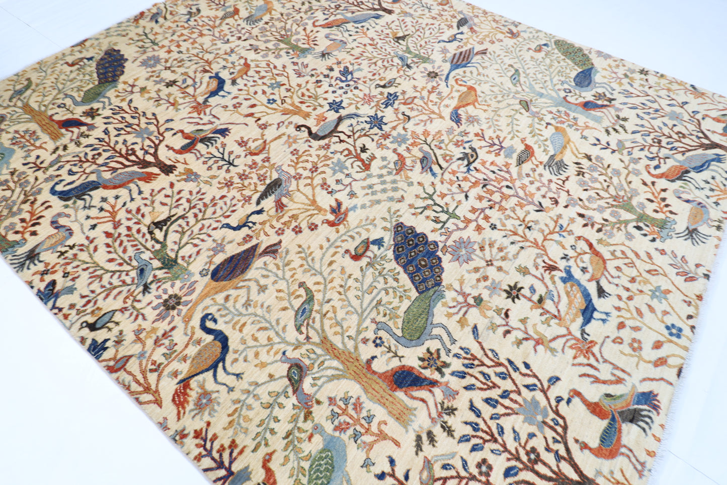 260 x 304 cm | Oriental Birds Beige Area Rug Afghan Hand Knotted Veg Dye Wool carpet