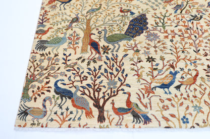 260 x 304 cm | Oriental Birds Beige Area Rug Afghan Hand Knotted Veg Dye Wool carpet