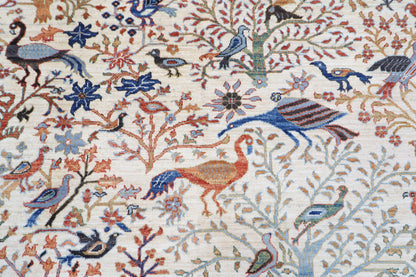260 x 304 cm | Oriental Birds Beige Area Rug Afghan Hand Knotted Veg Dye Wool carpet