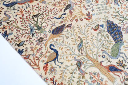 260 x 304 cm | Oriental Birds Beige Area Rug Afghan Hand Knotted Veg Dye Wool carpet