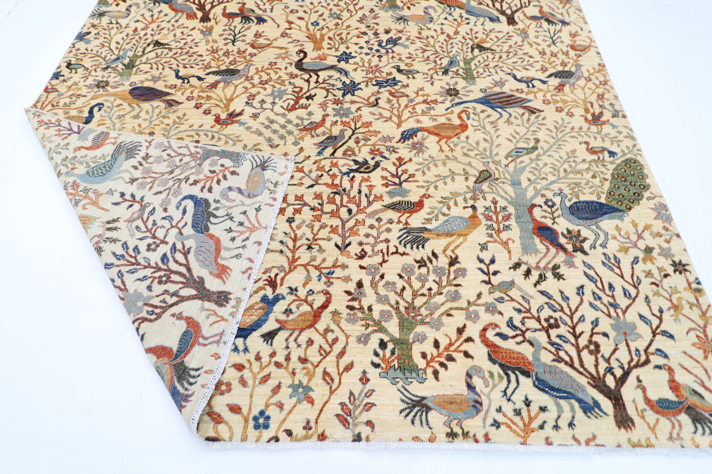 260 x 304 cm | Oriental Birds Beige Area Rug Afghan Hand Knotted Veg Dye Wool carpet