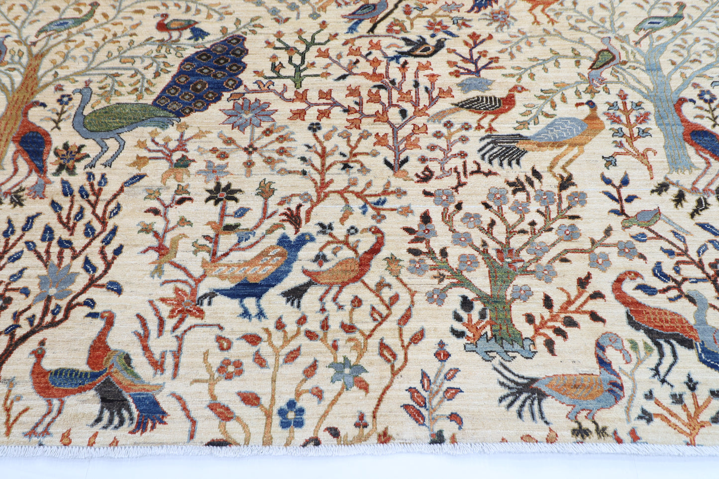 260 x 304 cm | Oriental Birds Beige Area Rug Afghan Hand Knotted Veg Dye Wool carpet