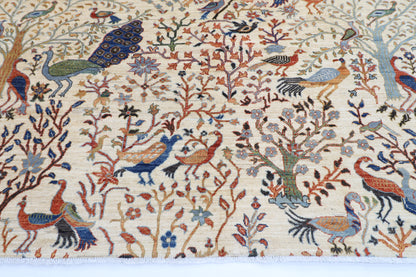 260 x 304 cm | Oriental Birds Beige Area Rug Afghan Hand Knotted Veg Dye Wool carpet