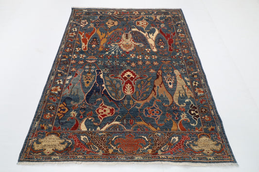 156 x 200 cm | kawros Blue Hand Knotted Wool Afghan Carpet