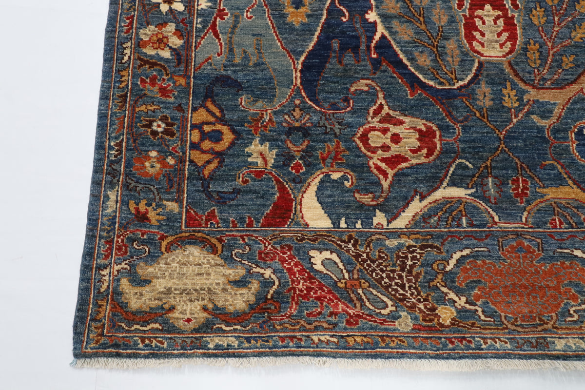 156 x 200 cm | kawros Blue Hand Knotted Wool Afghan Carpet