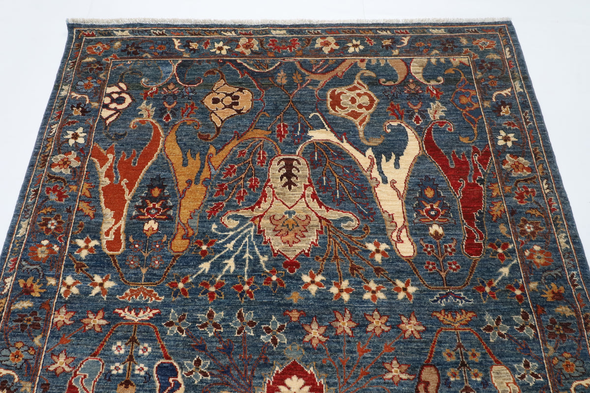 156 x 200 cm | kawros Blue Hand Knotted Wool Afghan Carpet