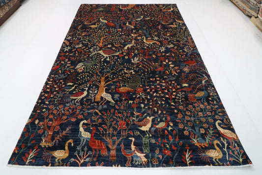 201 x 298 cm | Birds Blue Hand Knotted Wool Afghan Carpet