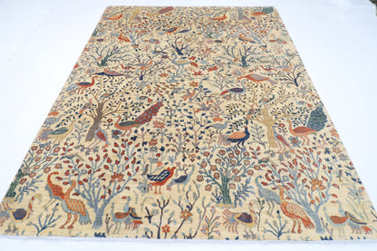 243 x 291 cm | Beige Birds Area Rug Afghan Hand Knotted Veg Dye Wool carpet