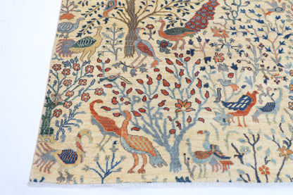 243 x 291 cm | Beige Birds Area Rug Afghan Hand Knotted Veg Dye Wool carpet