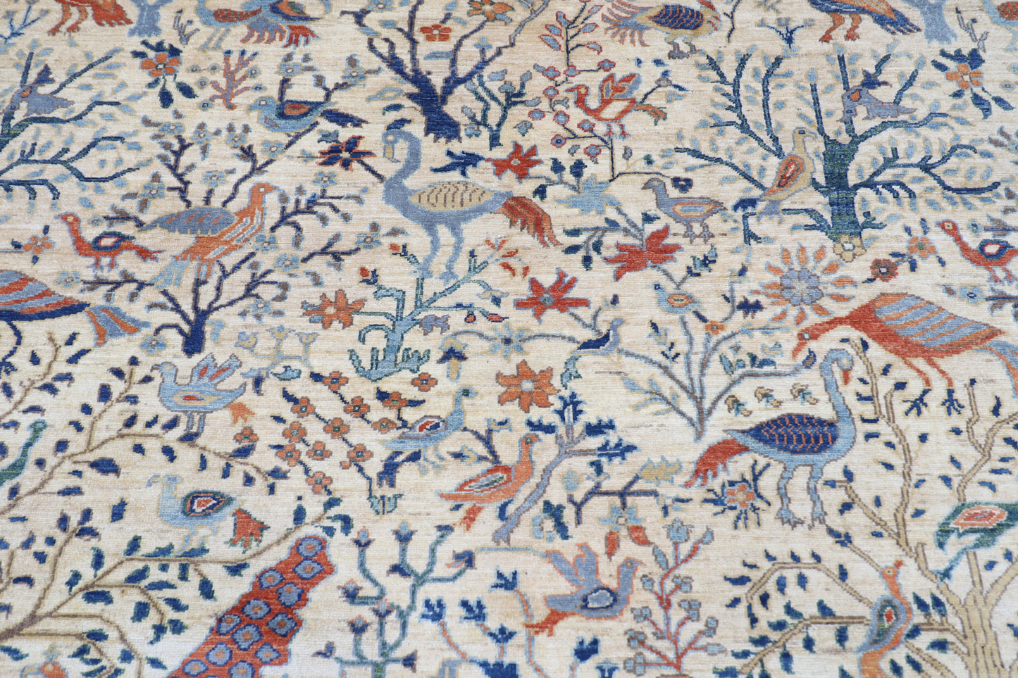 243 x 291 cm | Beige Birds Area Rug Afghan Hand Knotted Veg Dye Wool carpet