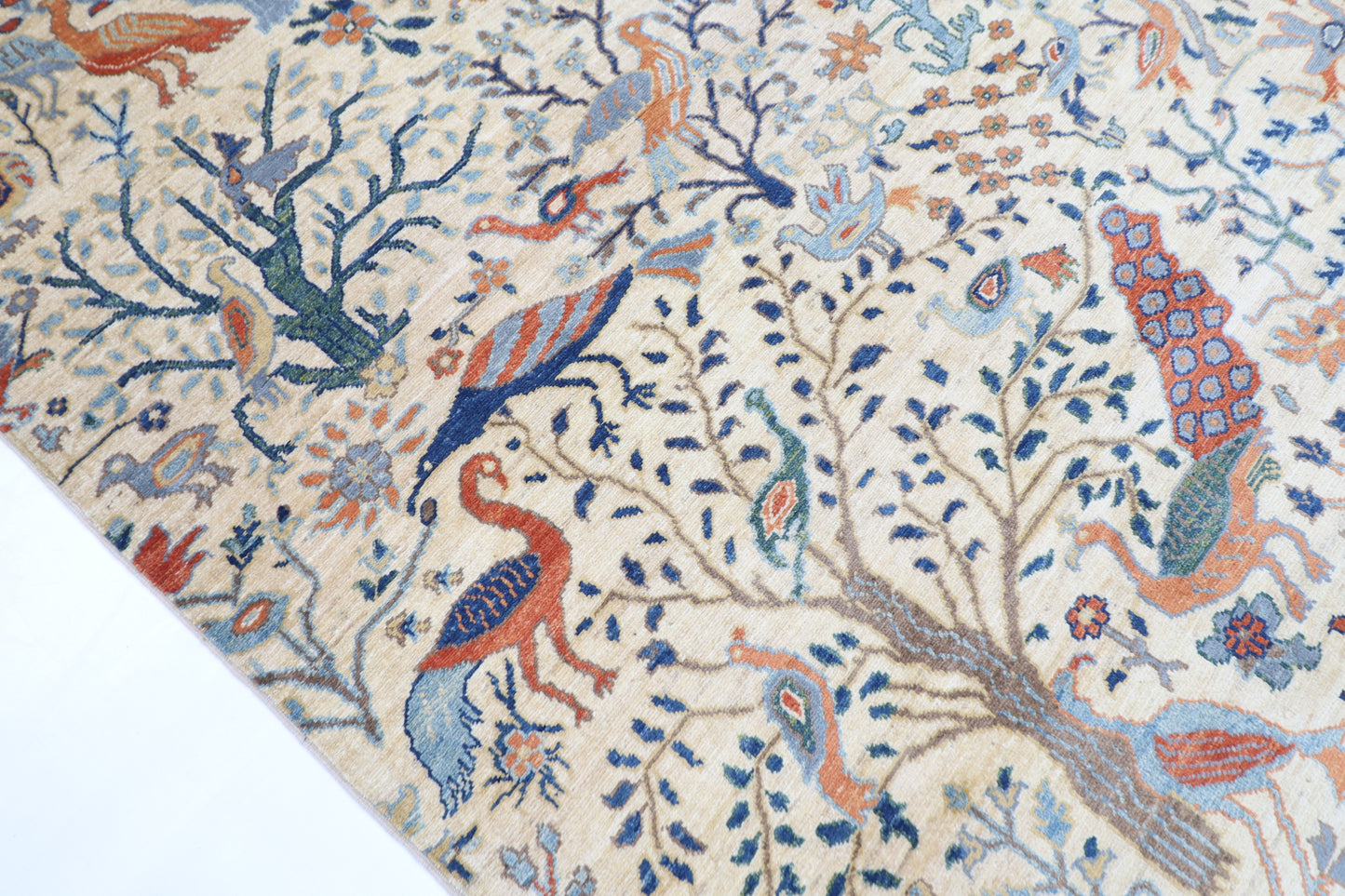 243 x 291 cm | Beige Birds Area Rug Afghan Hand Knotted Veg Dye Wool carpet
