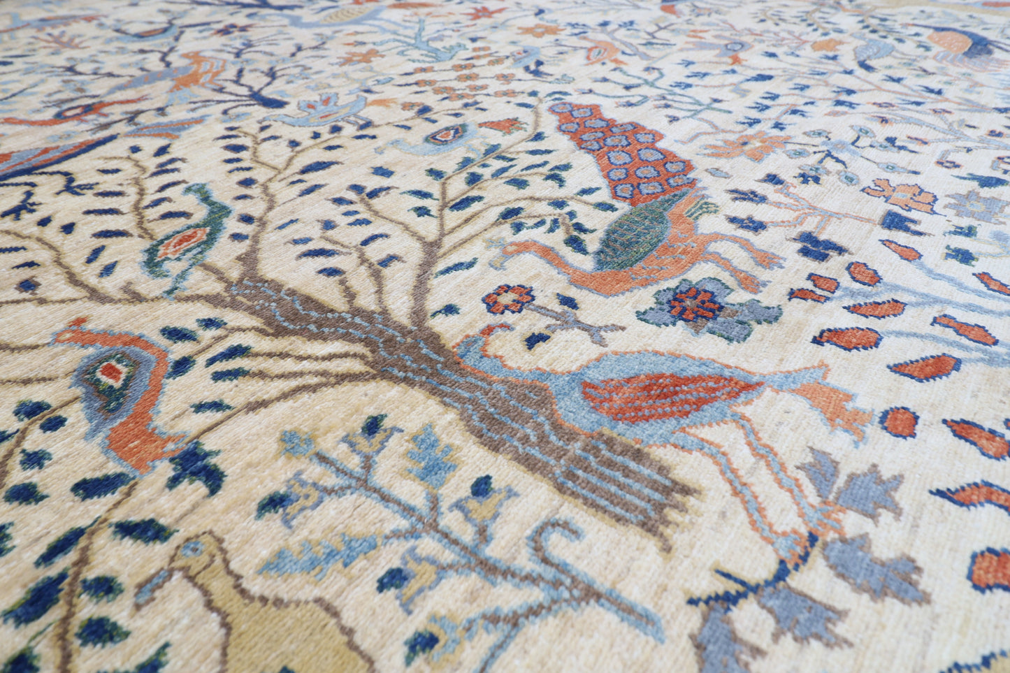 243 x 291 cm | Beige Birds Area Rug Afghan Hand Knotted Veg Dye Wool carpet