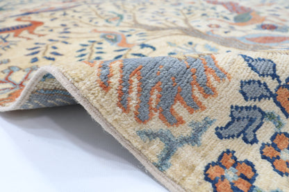 243 x 291 cm | Beige Birds Area Rug Afghan Hand Knotted Veg Dye Wool carpet