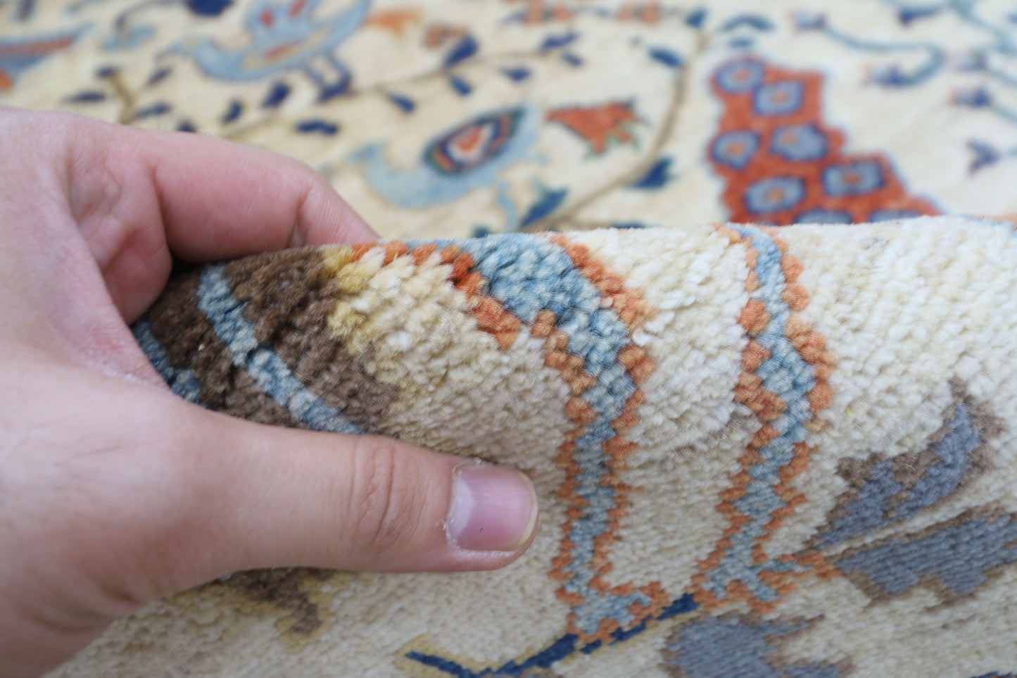 243 x 291 cm | Beige Birds Area Rug Afghan Hand Knotted Veg Dye Wool carpet