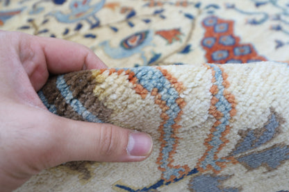 243 x 291 cm | Beige Birds Area Rug Afghan Hand Knotted Veg Dye Wool carpet