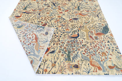 243 x 291 cm | Beige Birds Area Rug Afghan Hand Knotted Veg Dye Wool carpet