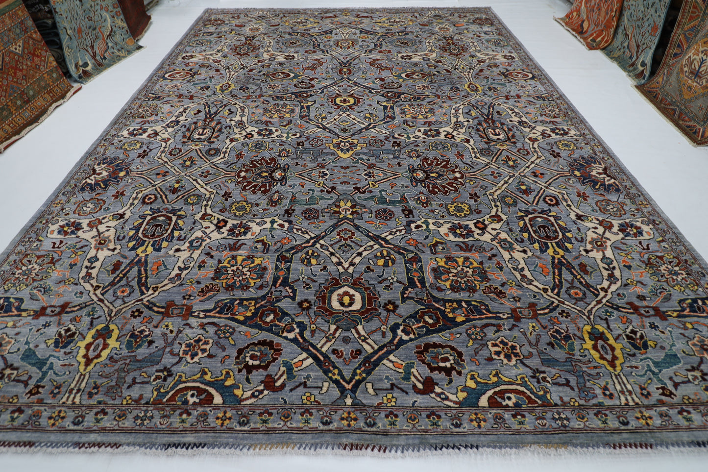 303 x 421 cm | Serapi Floral Gray Area Rug Afghan Hand Knotted veg Dye Wool carpet