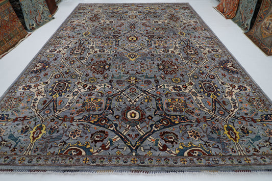 303 x 421 cm | Serapi Floral Gray Area Rug Afghan Hand Knotted veg Dye Wool carpet