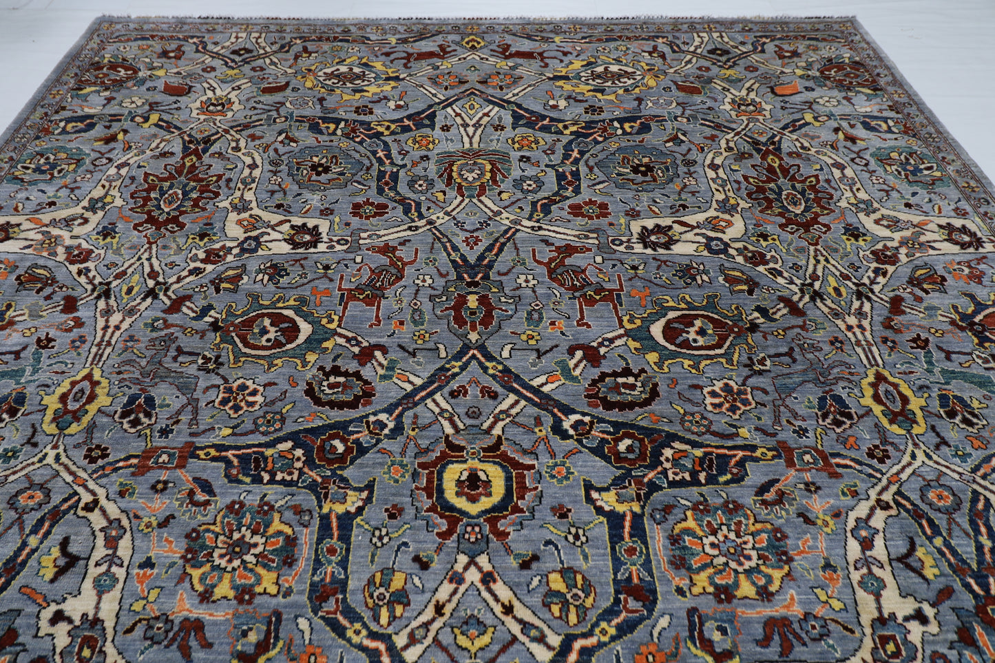 303 x 421 cm | Serapi Floral Gray Area Rug Afghan Hand Knotted veg Dye Wool carpet