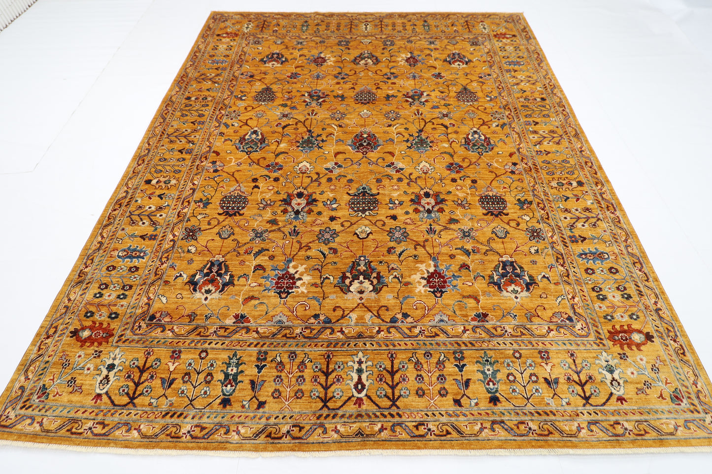 242 x 298 cm | Gold sultani Area Rug Afghan Hand Knotted Veg Dye Wool carpet