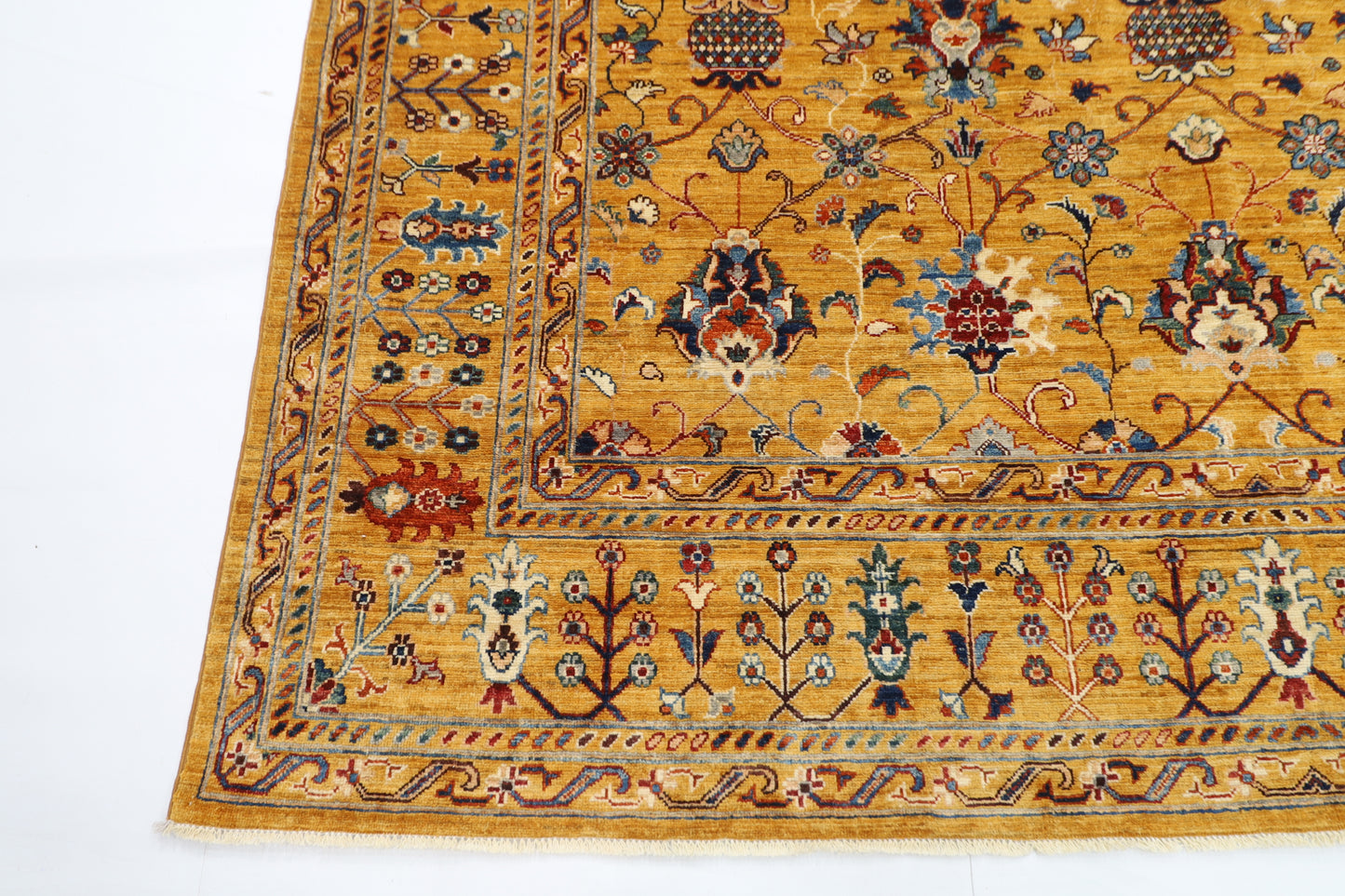 242 x 298 cm | Gold sultani Area Rug Afghan Hand Knotted Veg Dye Wool carpet