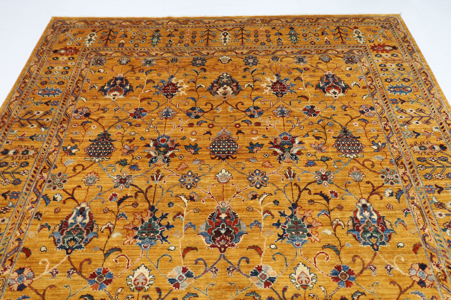 242 x 298 cm | Gold sultani Area Rug Afghan Hand Knotted Veg Dye Wool carpet