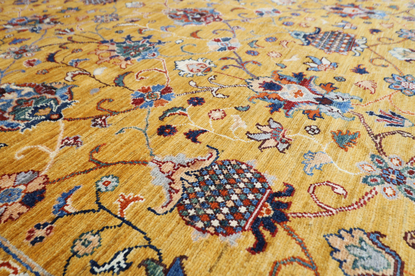 242 x 298 cm | Gold sultani Area Rug Afghan Hand Knotted Veg Dye Wool carpet